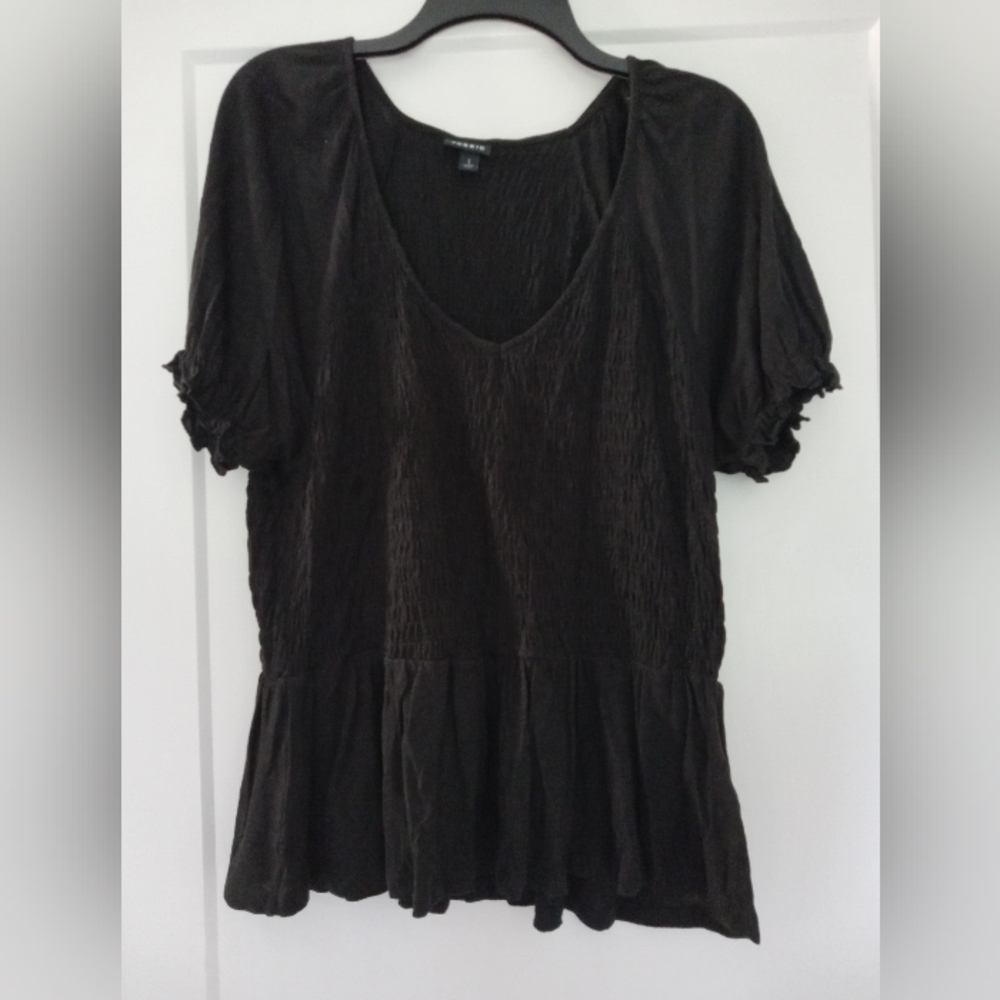 Torrid Lightweight Black Top V Neck Smocking And Knit Feminine Torrid 1 Size XL